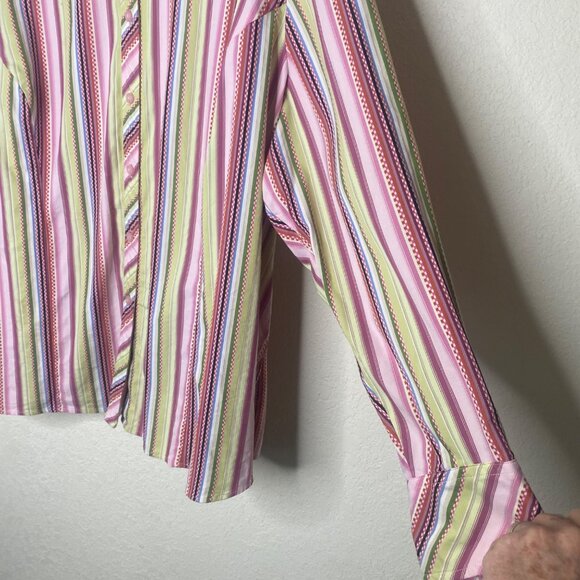 Lane Bryant Button Up Tunic Top  Womens 26/28 Striped Long Sleeve Cotton Blend R - Picture 4 of 9
